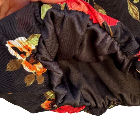 Ember Womens Floral Boho Ruched Bell Sleeves Elastic Hem Flowy Shirt Blouse M - Picture 9 of 11